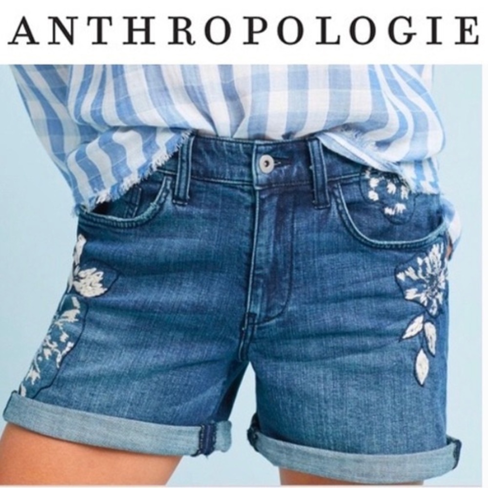 Anthropologie Pilcro Embroidered Denim Jean Shorts